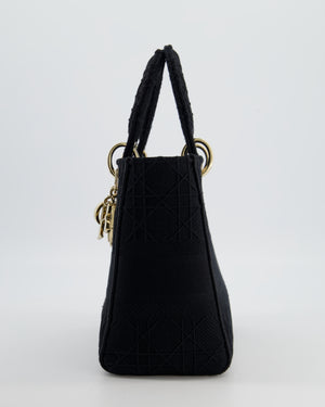 Christian Dior Black Medium Lady D-Lite Bag Bag in Cotton Cannage Canvas with Champagne Gold Hardware RRP £4,100