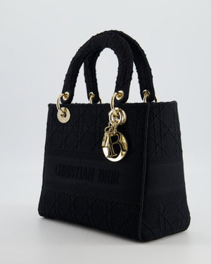 Christian Dior Black Medium Lady D-Lite Bag Bag in Cotton Cannage Canvas with Champagne Gold Hardware RRP £4,100