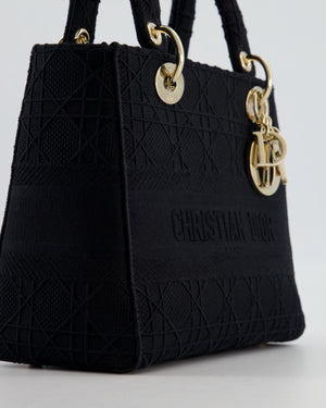 Christian Dior Black Medium Lady D-Lite Bag Bag in Cotton Cannage Canvas with Champagne Gold Hardware RRP £4,100
