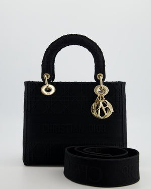 Christian Dior Black Medium Lady D-Lite Bag Bag in Cotton Cannage Canvas with Champagne Gold Hardware RRP £4,100