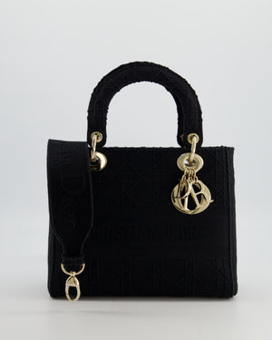 Christian Dior Black Medium Lady D-Lite Bag Bag in Cotton Cannage Canvas with Champagne Gold Hardware RRP £4,100