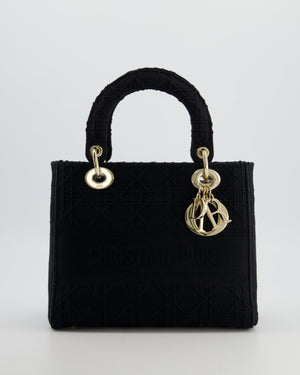 Christian Dior Black Medium Lady D-Lite Bag Bag in Cotton Cannage Canvas with Champagne Gold Hardware RRP £4,100