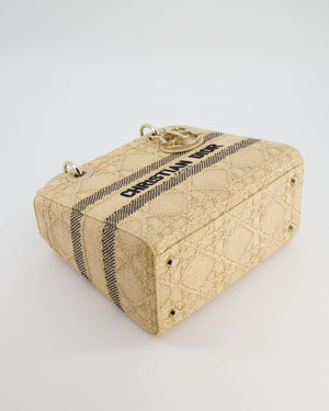 Christian Dior Medium Lady D-Lite Bag in Natural Raffia-Effect Cannage Technical Material and Black Logo With Champagne Gold Hardware