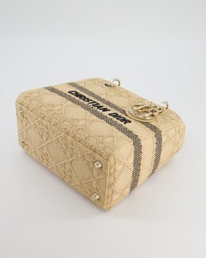 Christian Dior Medium Lady D-Lite Bag in Natural Raffia-Effect Cannage Technical Material and Black Logo With Champagne Gold Hardware