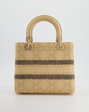 Christian Dior Medium Lady D-Lite Bag in Natural Raffia-Effect Cannage Technical Material and Black Logo With Champagne Gold Hardware