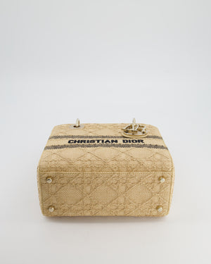 Christian Dior Medium Lady D-Lite Bag in Natural Raffia-Effect Cannage Technical Material and Black Logo With Champagne Gold Hardware