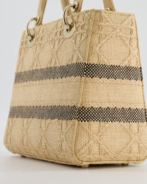 Christian Dior Medium Lady D-Lite Bag in Natural Raffia-Effect Cannage Technical Material and Black Logo With Champagne Gold Hardware