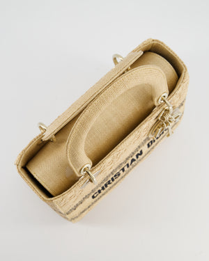 Christian Dior Medium Lady D-Lite Bag in Natural Raffia-Effect Cannage Technical Material and Black Logo With Champagne Gold Hardware