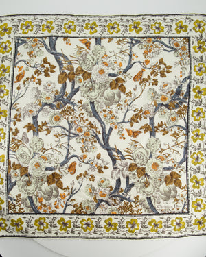 Christian Dior White Yellow and Black Floral Printed Silk Scarf 70cm