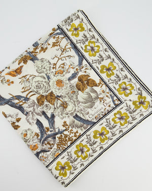 Christian Dior White Yellow and Black Floral Printed Silk Scarf 70cm