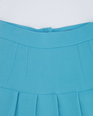 Dolce & Gabbana Light Blue Wool Pleated Mini Skirt with Crystal Embellished Buttons Size IT 42 (UK 10)