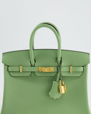 *HOT COLOUR* Hermès Birkin 25 Retourne Bag in Vert Criquet Swift Leather with Gold Hardware