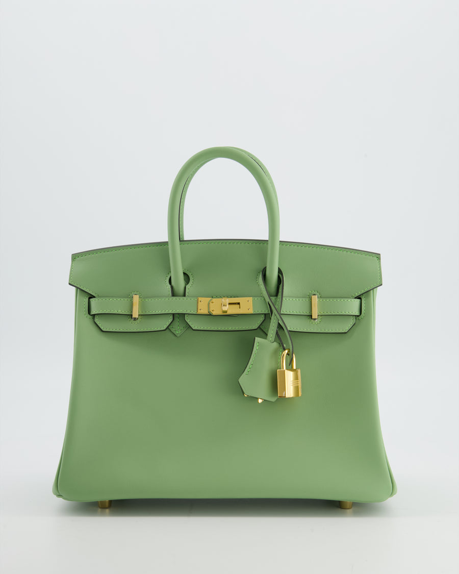 *HOT COLOUR* Hermès Birkin 25 Retourne Bag in Vert Criquet Swift Leather with Gold Hardware