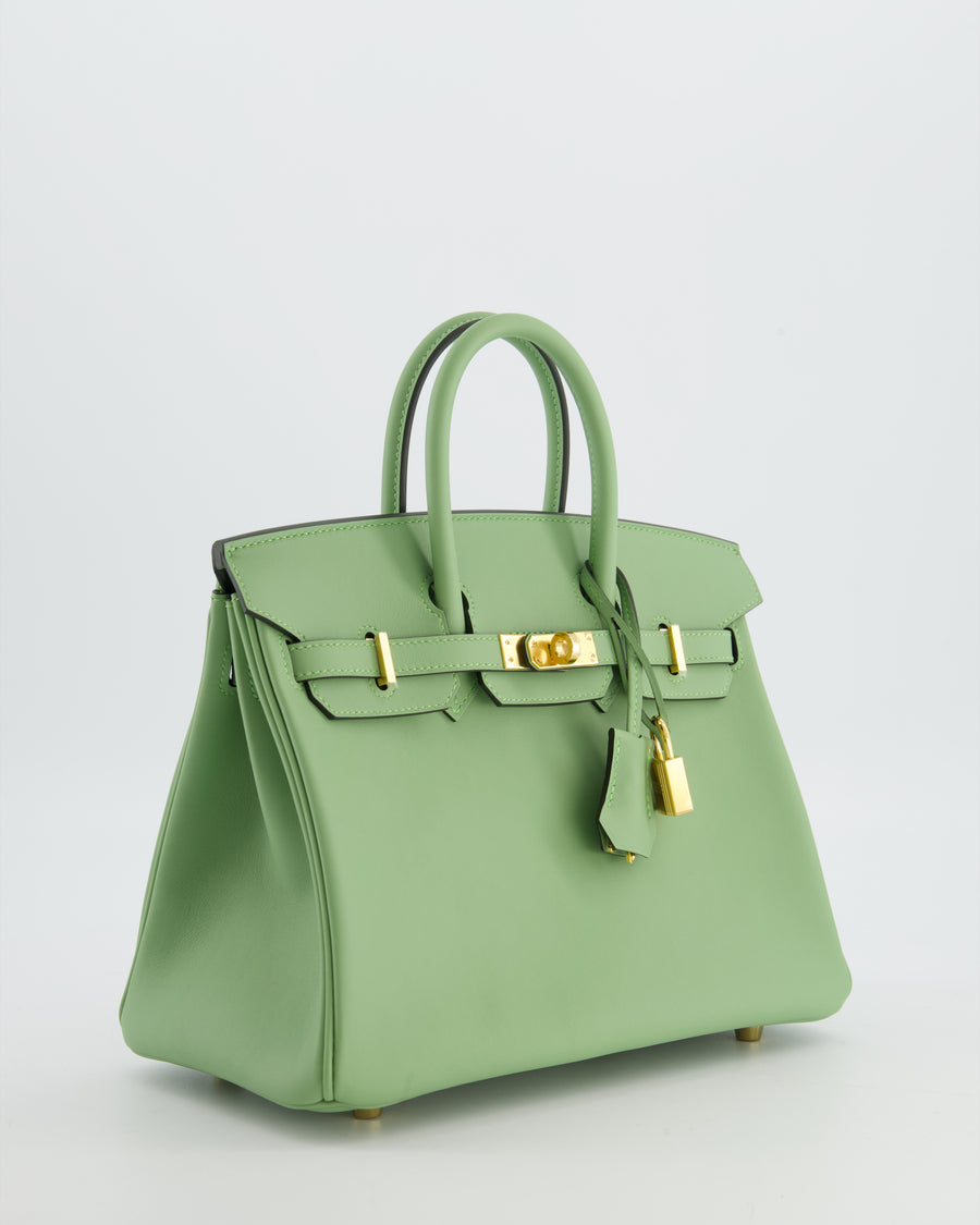 *HOT COLOUR* Hermès Birkin 25 Retourne Bag in Vert Criquet Swift Leather with Gold Hardware