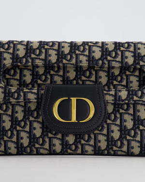 Christian Dior Ecru & Navy Oblique Canvas Dior Double Bag with Gold Hardware