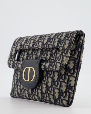 Christian Dior Ecru & Navy Oblique Canvas Dior Double Bag with Gold Hardware