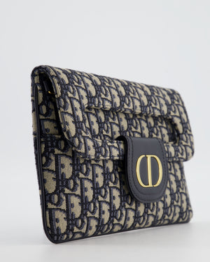 Christian Dior Ecru & Navy Oblique Canvas Dior Double Bag with Gold Hardware
