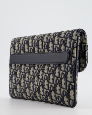 Christian Dior Ecru & Navy Oblique Canvas Dior Double Bag with Gold Hardware