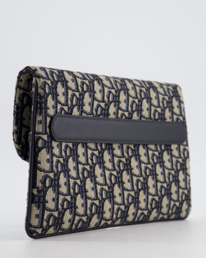 Christian Dior Ecru & Navy Oblique Canvas Dior Double Bag with Gold Hardware