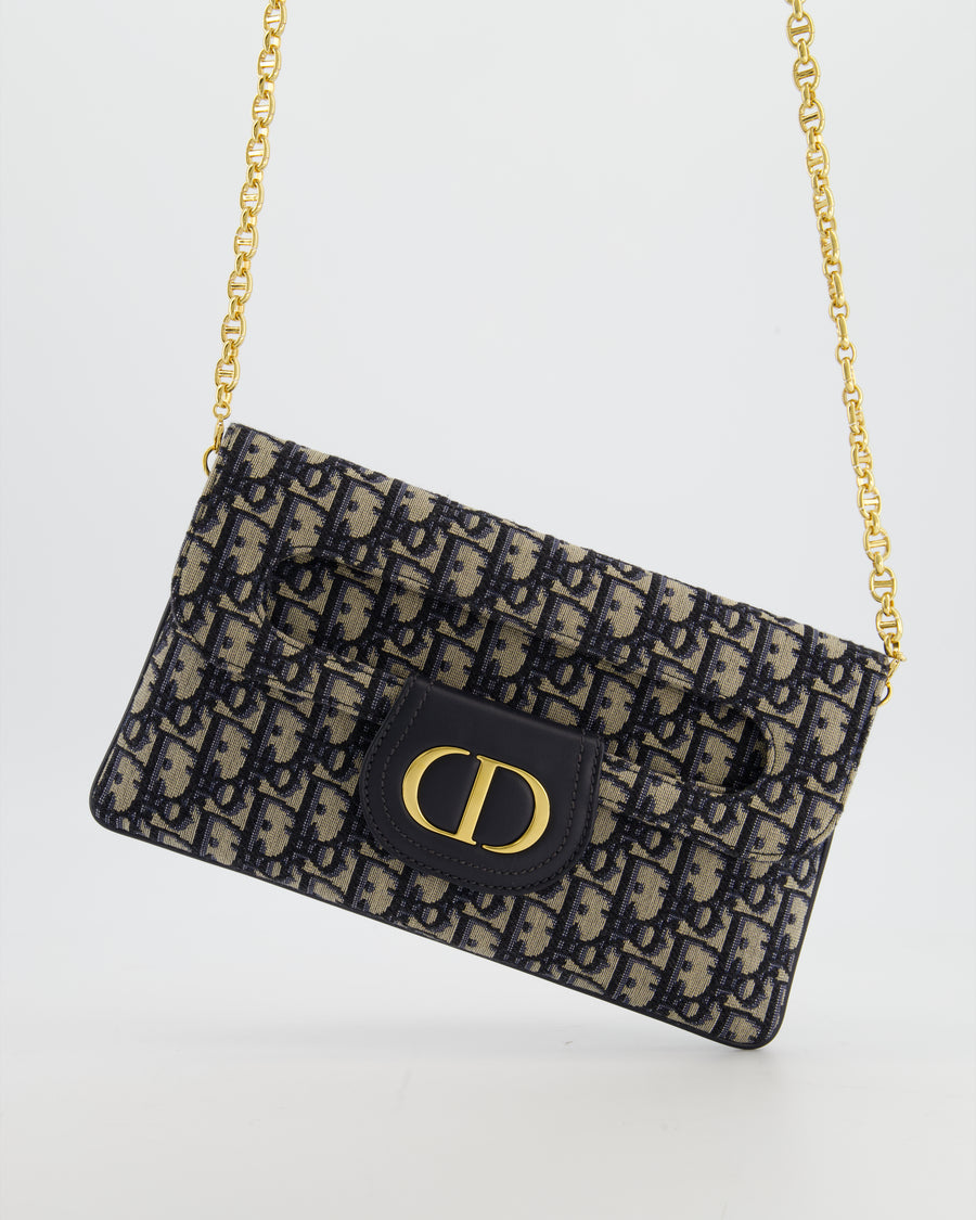 Christian Dior Ecru & Navy Oblique Canvas Dior Double Bag with Gold Hardware
