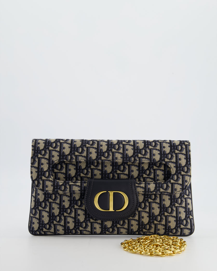 Christian Dior Ecru & Navy Oblique Canvas Dior Double Bag with Gold Hardware