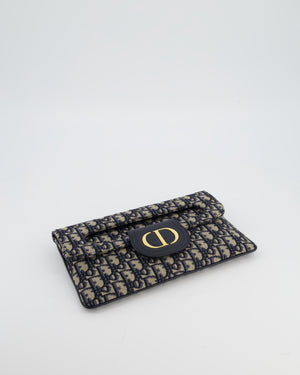 Christian Dior Ecru & Navy Oblique Canvas Dior Double Bag with Gold Hardware