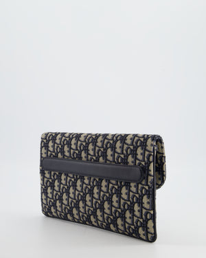 Christian Dior Ecru & Navy Oblique Canvas Dior Double Bag with Gold Hardware