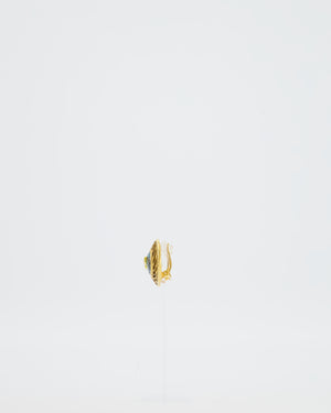 Chanel Vintage Gold and Turquoise Round Clip On Earrings with CC Logo Detail