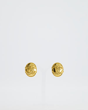 Chanel 94P Vintage Gold Medallion Clip On Earrings with CC Logo Detail
