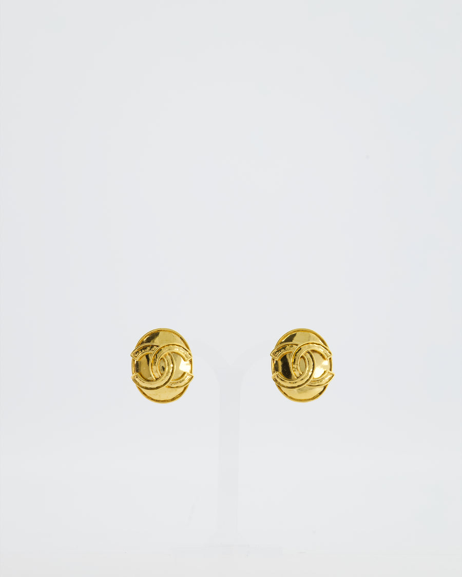 Chanel 94P Vintage Gold Medallion Clip On Earrings with CC Logo Detail