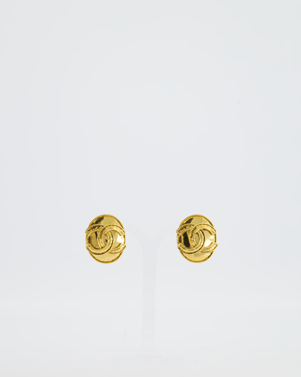 Chanel 94P Vintage Gold Medallion Clip On Earrings with CC Logo Detail