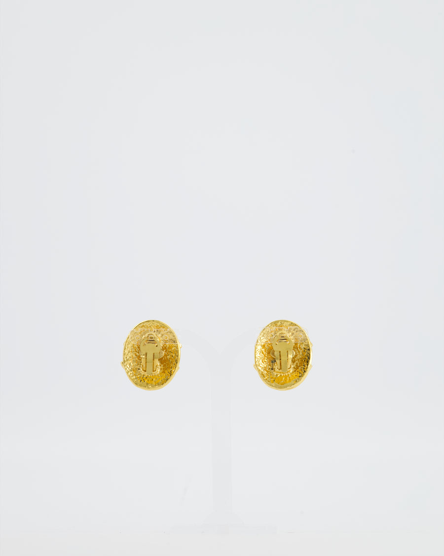 Chanel 94P Vintage Gold Medallion Clip On Earrings with CC Logo Detail