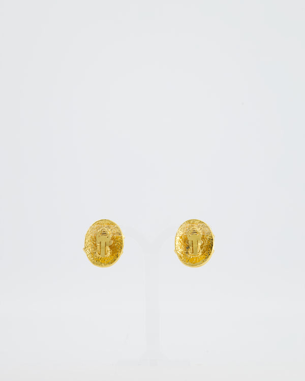 Chanel 94P Vintage Gold Medallion Clip On Earrings with CC Logo Detail