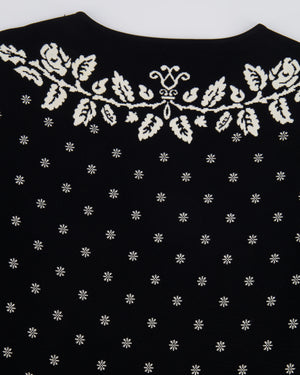 Alexander McQueen Black and White Short-Sleeved Mini Dress with Floral Print Details Size IT 44 (UK 12)