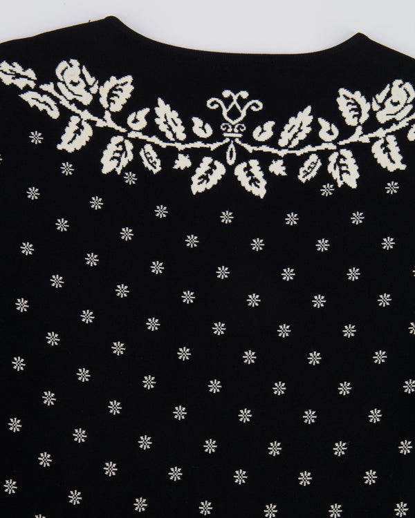 Alexander McQueen Black and White Short-Sleeved Mini Dress with Floral Print Details Size IT 44 (UK 12)