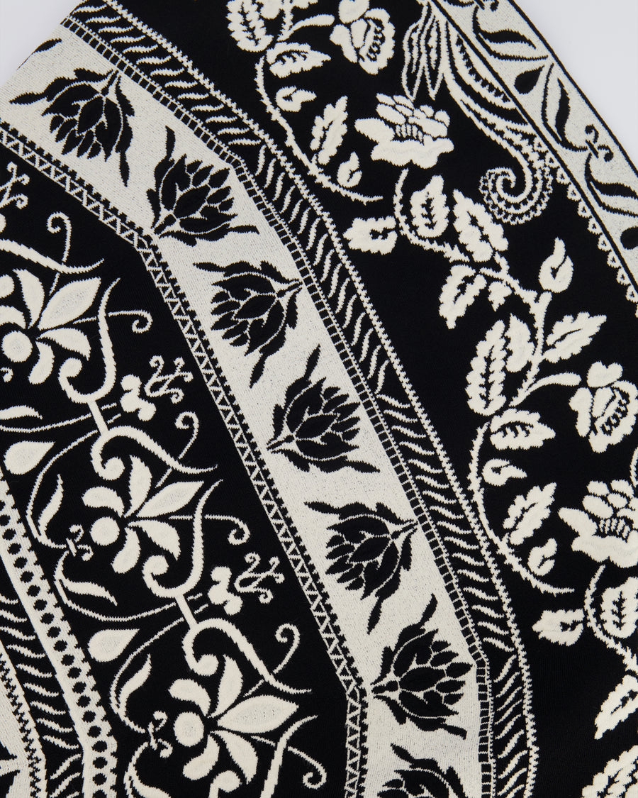 Alexander McQueen Black and White Short-Sleeved Mini Dress with Floral Print Details Size IT 44 (UK 12)