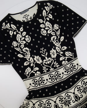 Alexander McQueen Black and White Short-Sleeved Mini Dress with Floral Print Details Size IT 44 (UK 12)