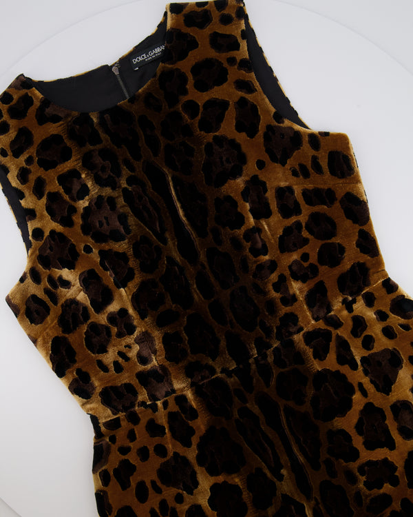 Dolce & Gabbana Brown Leopard Print Velours Sleeveless Mini Dress Size IT 44 (UK 12)