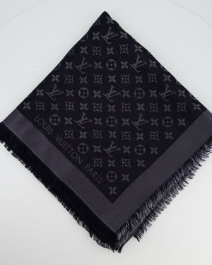 Louis Vuitton Black Monogram Logo Silk Scarf Size 140cm x 140cm