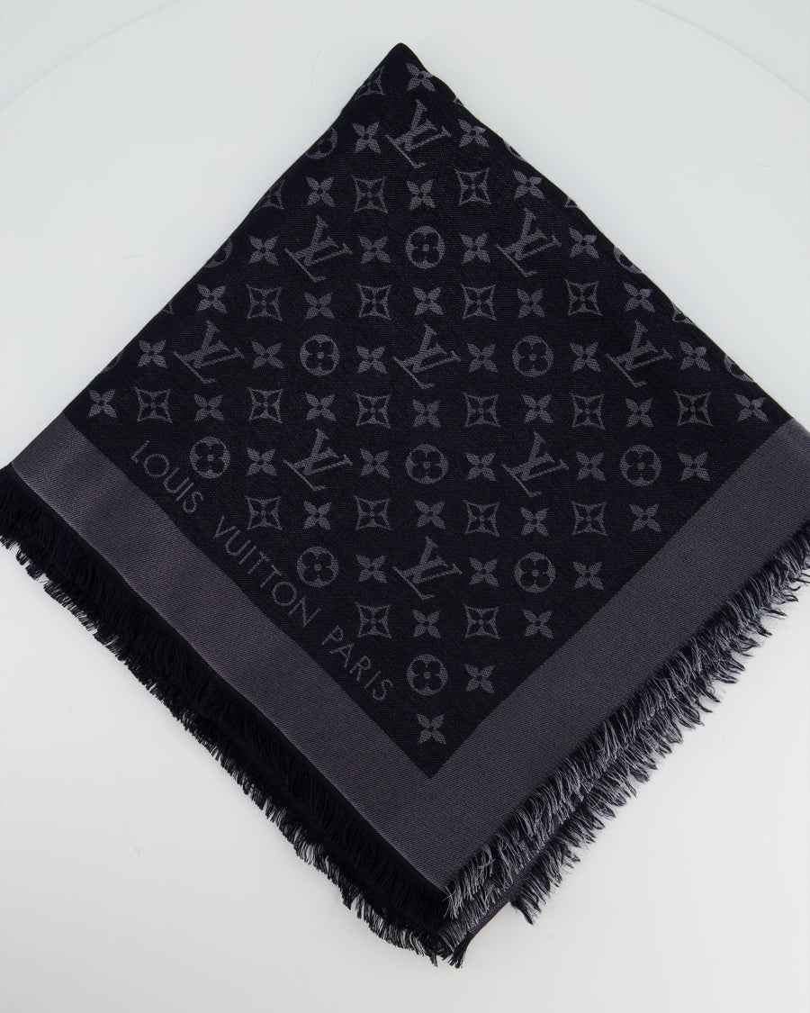 Louis Vuitton Black Monogram Logo Silk Scarf Size 140cm x 140cm