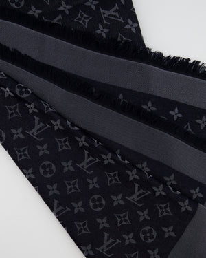 Louis Vuitton Black Monogram Logo Silk Scarf Size 140cm x 140cm