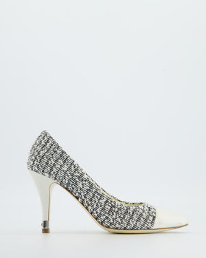 Chanel White & Black Tweed Pump Heels with Pointed Toe & CC Heel Details Size EU 38