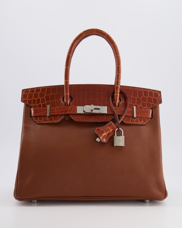 Hermès Birkin 30 Touch Bag in Miel Chèvre Mysore and Crocodile Niloticus Leather with Palladium Hardware