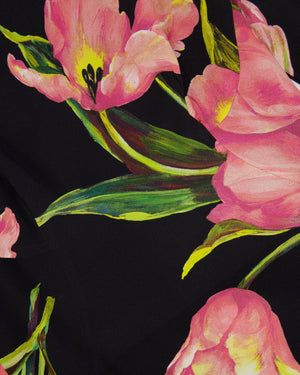 Dolce & Gabbana Black Long-Sleeved Midi Dress with Pink Floral Prints Size IT 44 (UK 12)