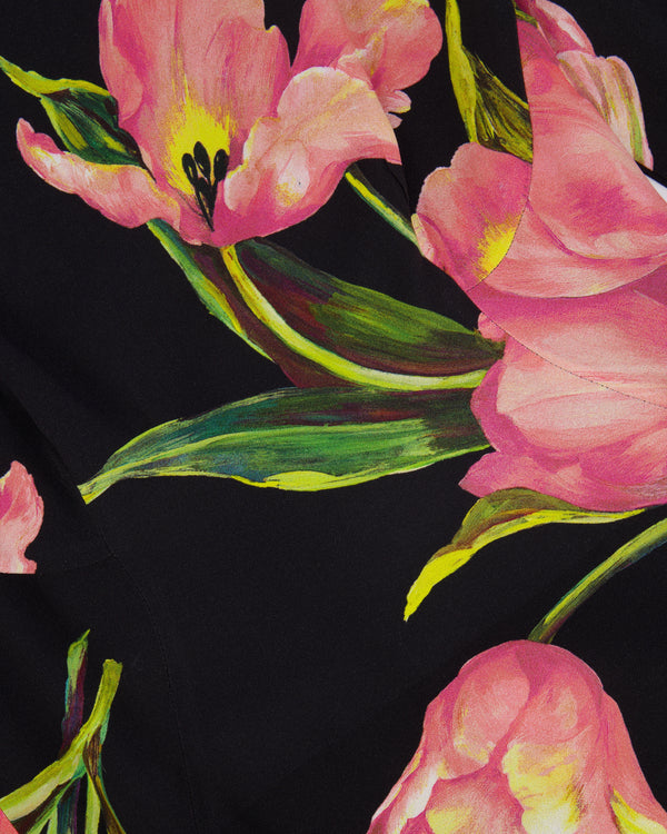 Dolce & Gabbana Black Long-Sleeved Midi Dress with Pink Floral Prints Size IT 44 (UK 12)