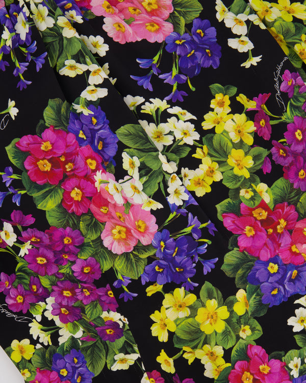 Dolce & Gabbana Black Silk Long-Sleeved Top with Multi-Colour Floral Print Size IT 40 (UK 8)