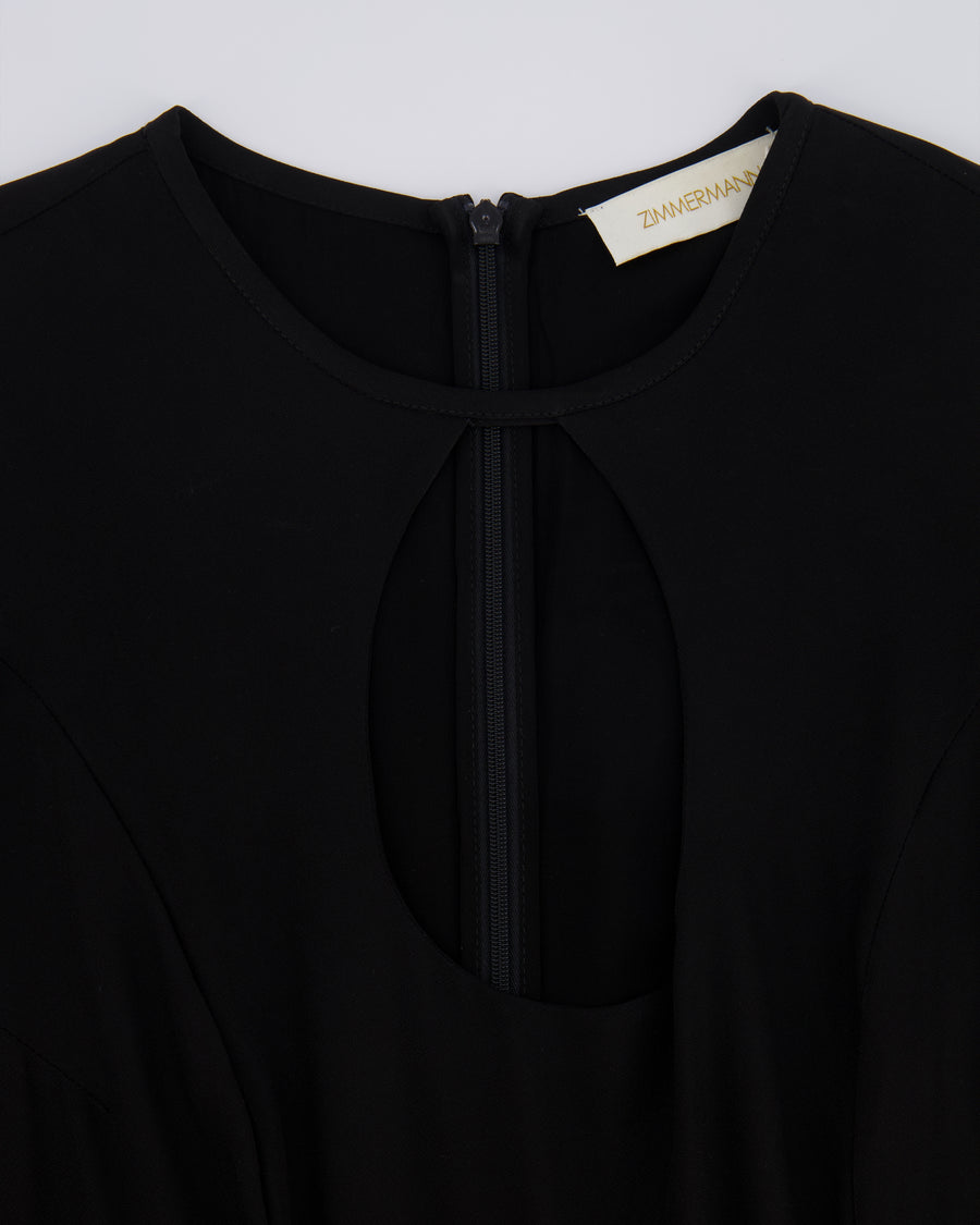 Zimmermann Black Long-Sleeved Maxi Dress with Front Cut-Out and Net Waistband Detail Size 2 (UK 12)