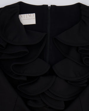Valentino Black Long-Sleeved Mini Dress with Ruffled Collar Applique Size IT 42 (UK 10)