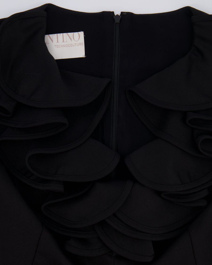 Valentino Black Long-Sleeved Mini Dress with Ruffled Collar Applique Size IT 42 (UK 10)