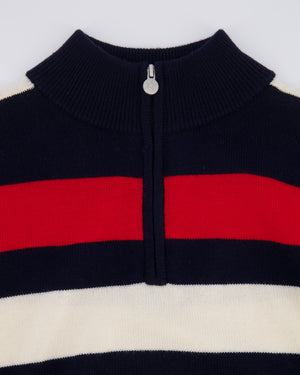 Perfect Moment Navy Wool Quarter-Zip Jumper with Red and White Stripes Size M (UK 10)